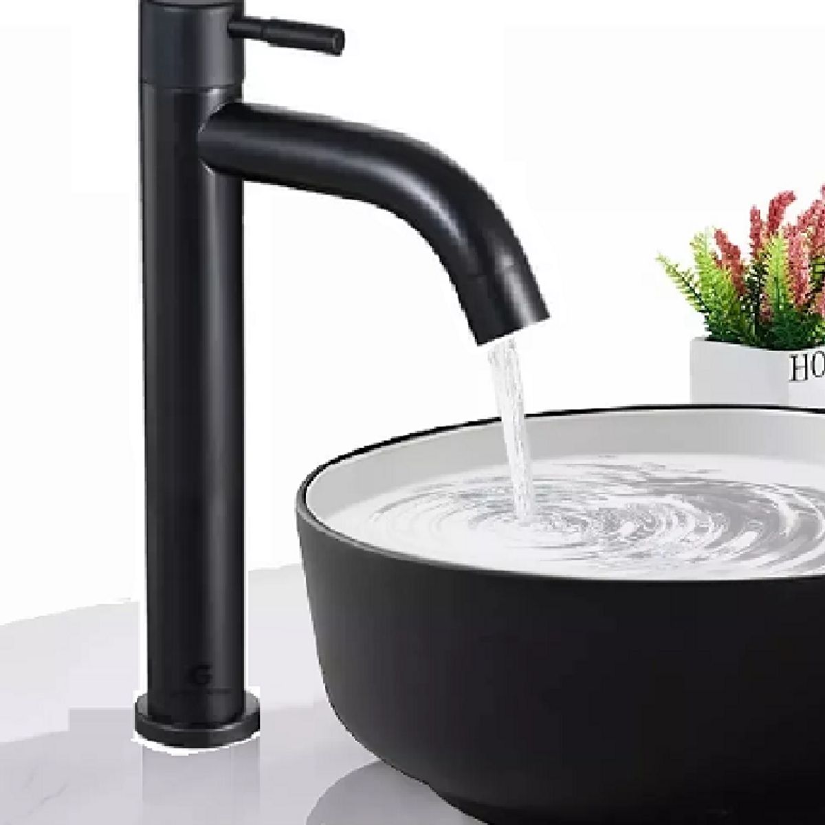 GENERICO - Grifería Alta De 30cm Para bowl Agua Fría - acero Negro Mate