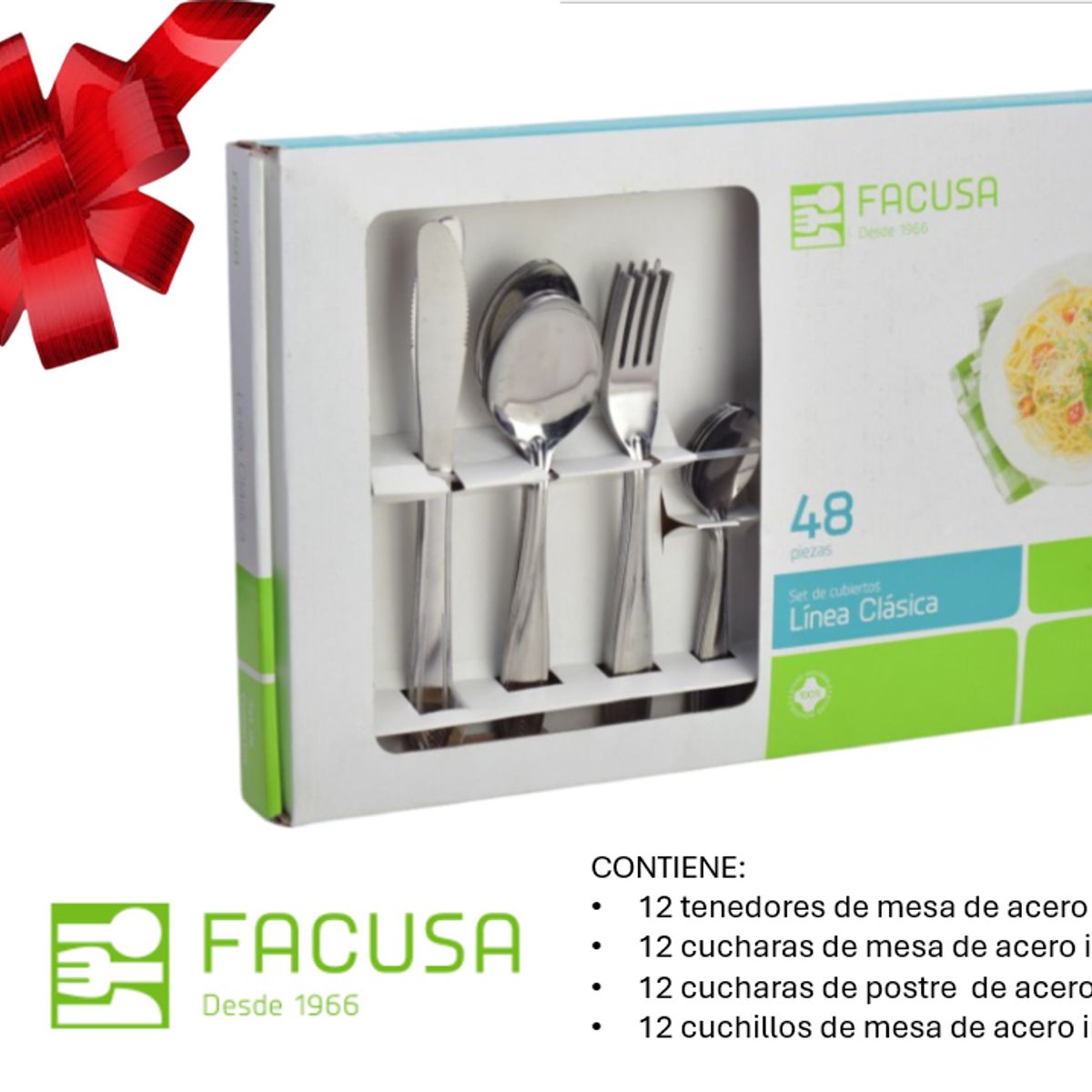 FACUSA - Set de cubiertos 48 Piezas Acero Inoxidable FACUSA  CAJA REGALO