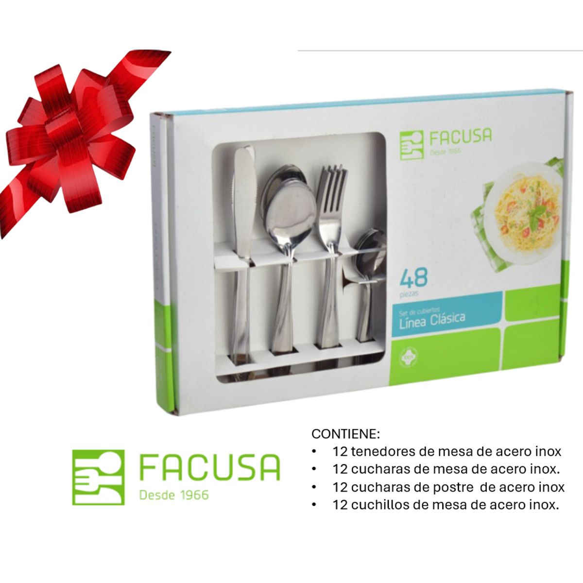 FACUSA - Set de cubiertos 48 Piezas Acero Inoxidable FACUSA  CAJA REGALO