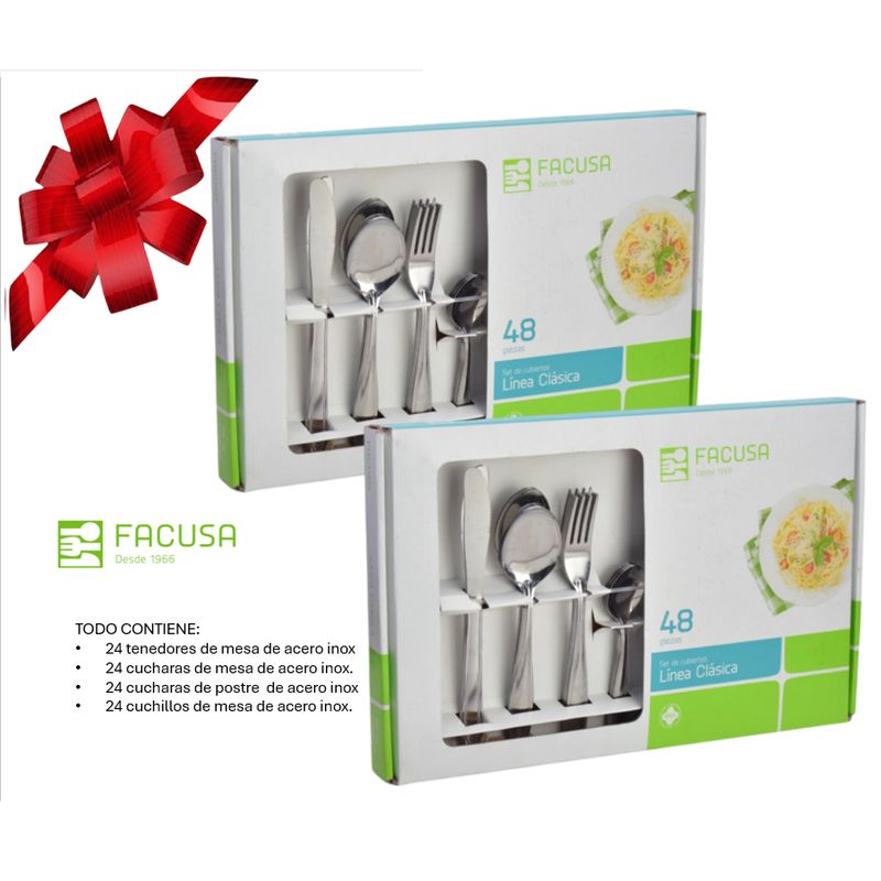 FACUSA - PACK DE CUBIERTOS TOTAL 96 Piezas Acero Inoxidable FACUSA  CAJA REGALO