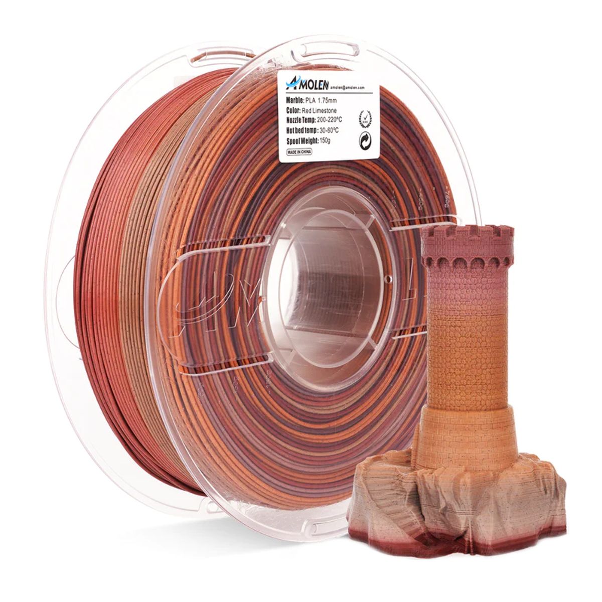 AMOLEN - Filamento PLA para impresora 3D color Mármol Rojo