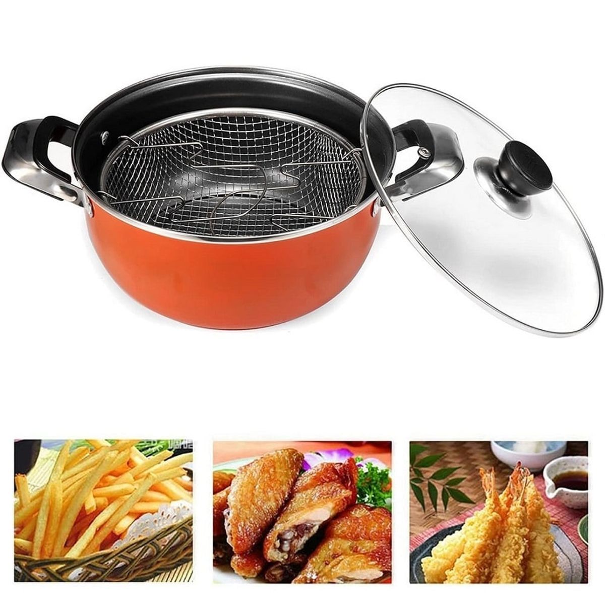 GENERICO - Olla para freir papas con escurridor y tapa para frituras