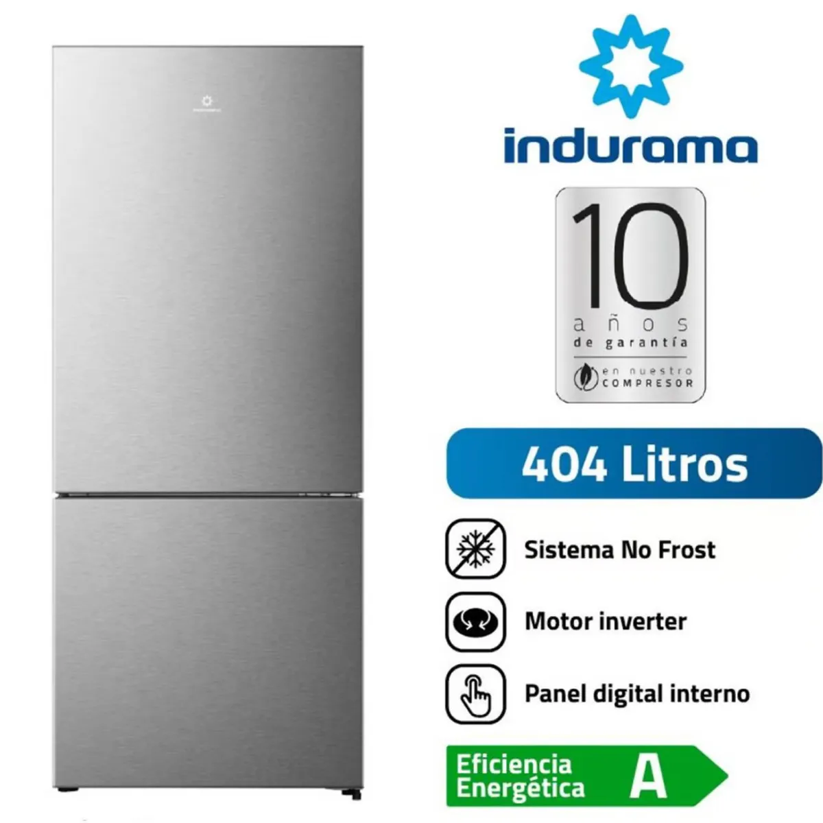 INDURAMA - Refrigeradora Bottom Freezer 404L Gris RI-698