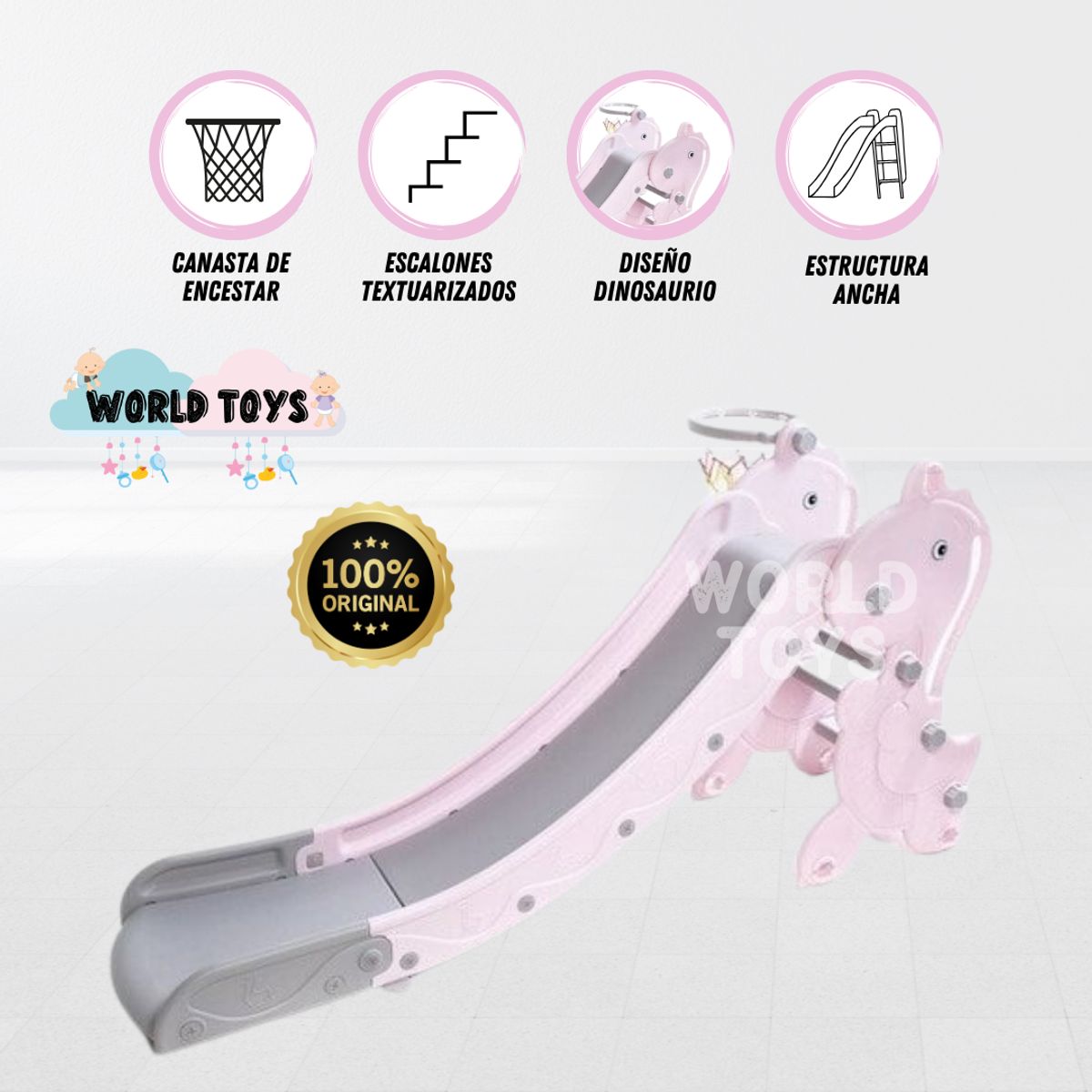BABY KING - Tobogán para Niños «SUCARINE» con Cesta Pink