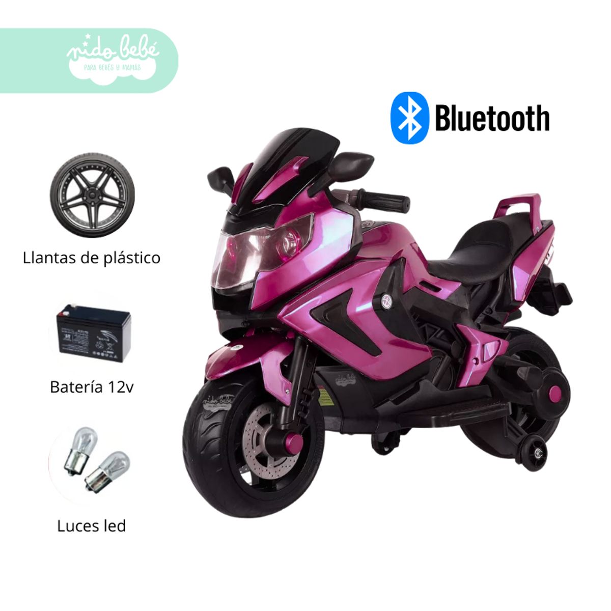 GENERICO - Moto a Bateria Con Bluetooth Musical Amie Pink