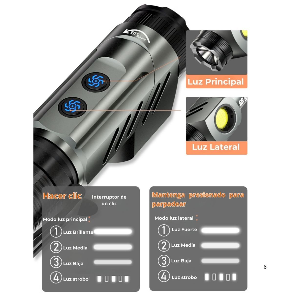 LIDIMI - Luz de Trabajo Multifuncional para Camping y Senderismo 90° Ajustable 500m Alcance