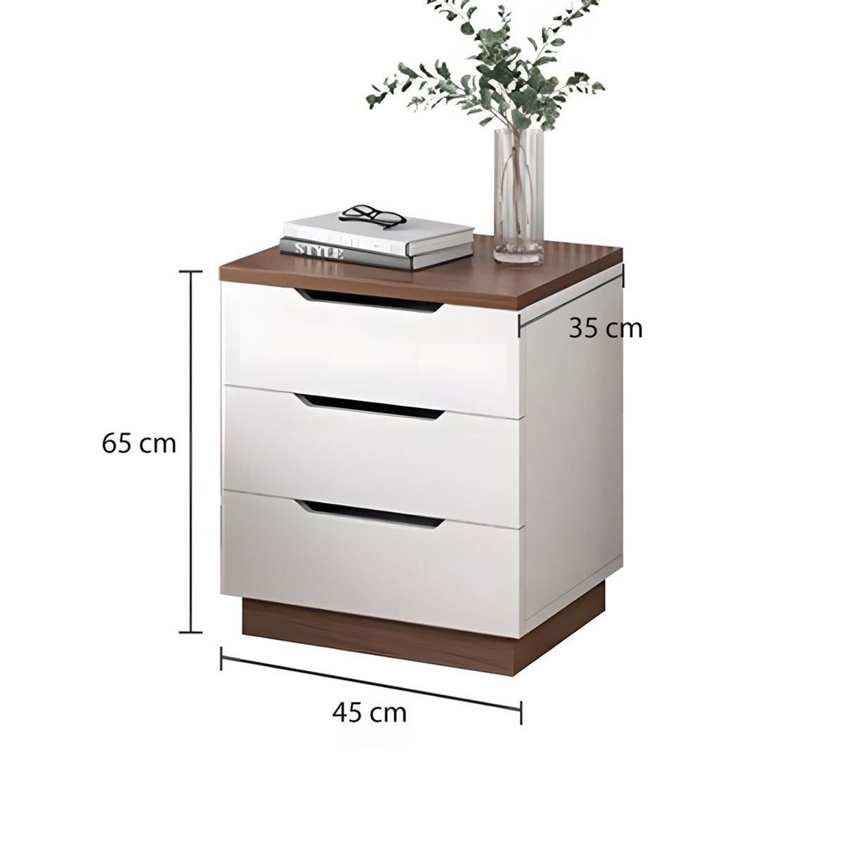 GENERICO - Velador Mesa de Noche Verona 3 Cajones Blanco y Bellota Huk