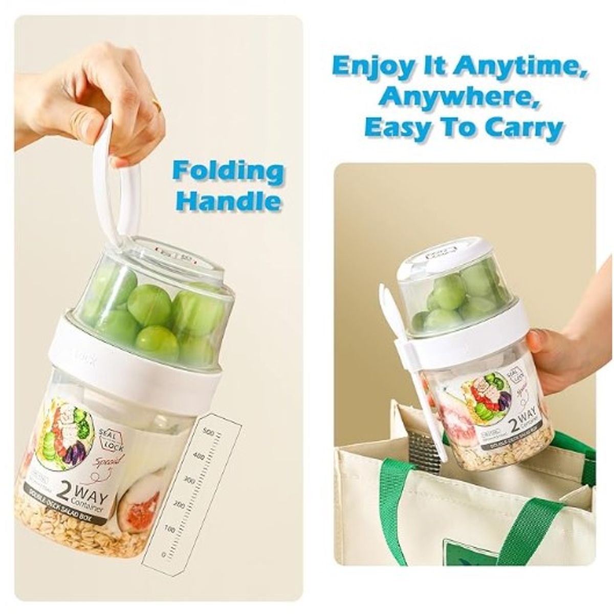 GENERICO - Vaso Portátil para Ensaladas Frutas Cereales y Yogur