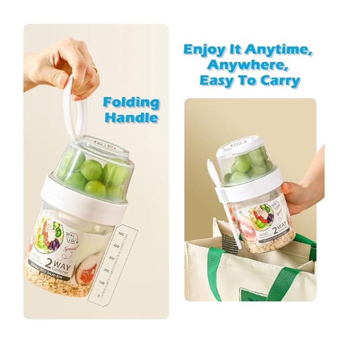 GENERICO - Vaso Portátil para Ensaladas Frutas Cereales y Yogur