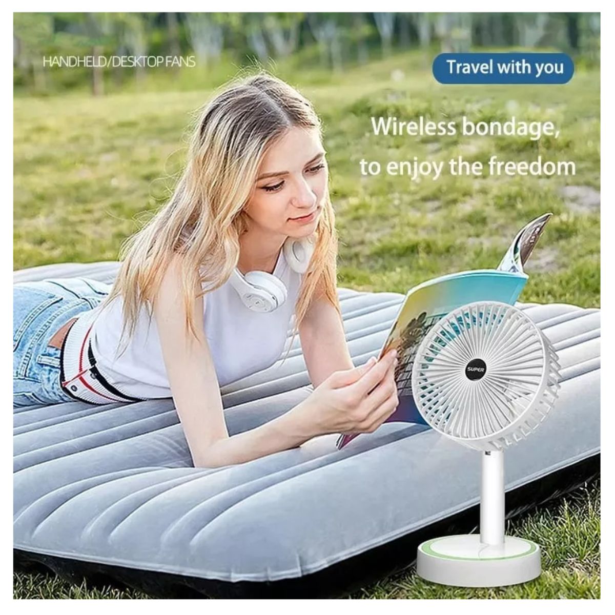 SEISA - Ventilador Eléctrico de Mano Escritorio Oficina Portátil Recargable 3 Velocidades