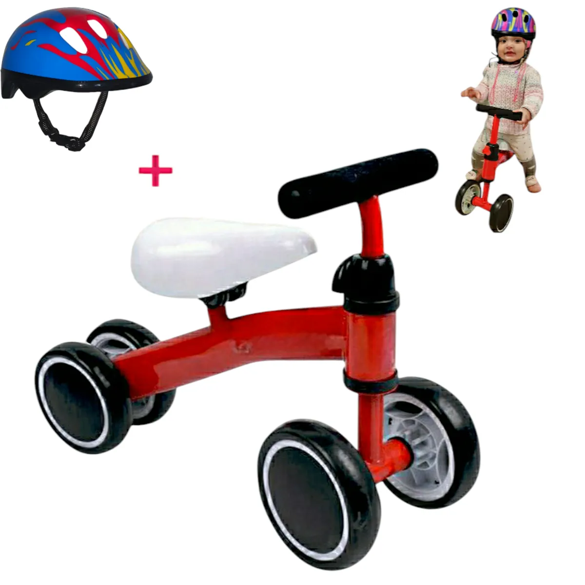 GENERICO - BICICLETA BUGUI ESTIMULACION DE EQUILIBRIO ROJO CON CASCO