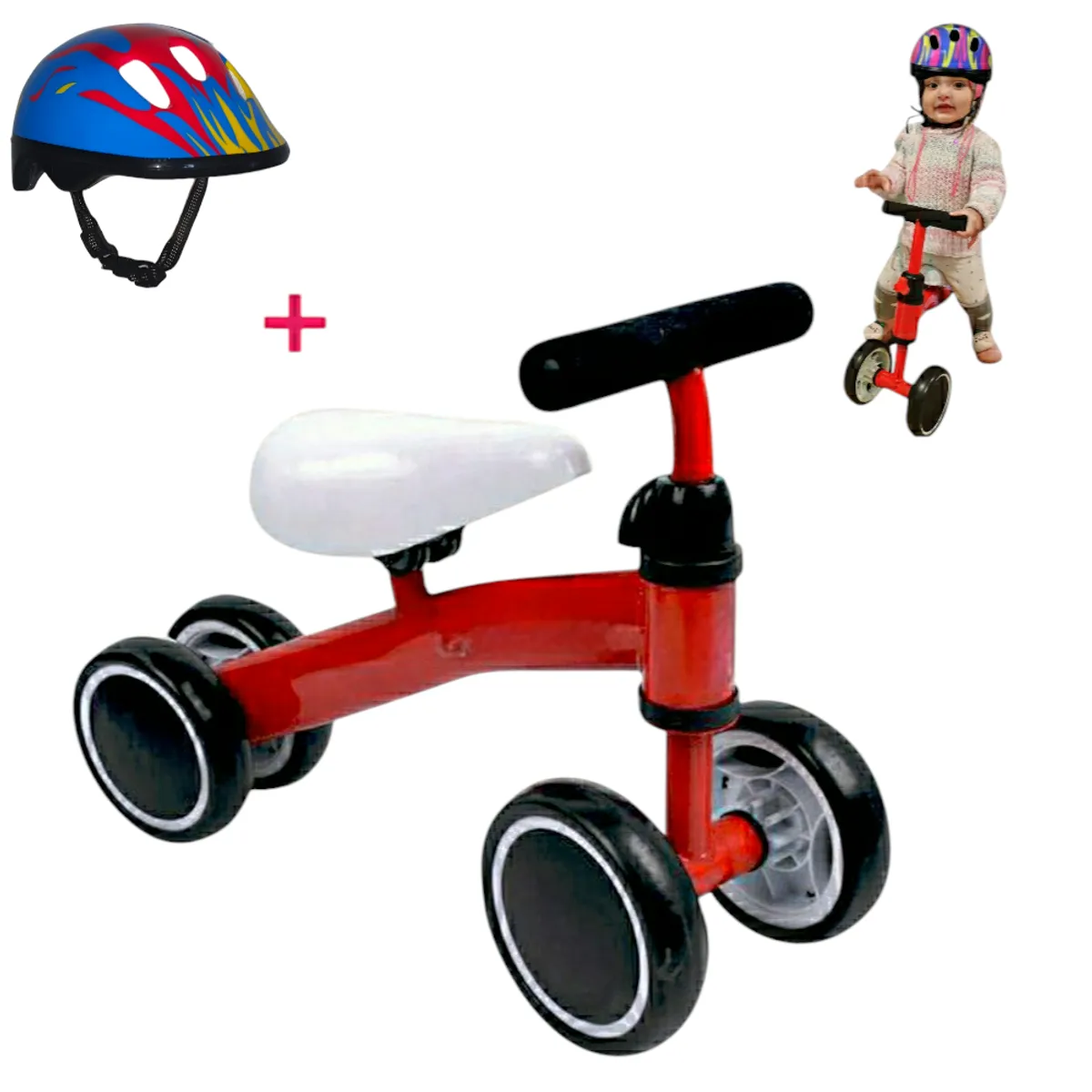 GENERICO - BICICLETA BUGUI ESTIMULACION DE EQUILIBRIO ROJO CON CASCO