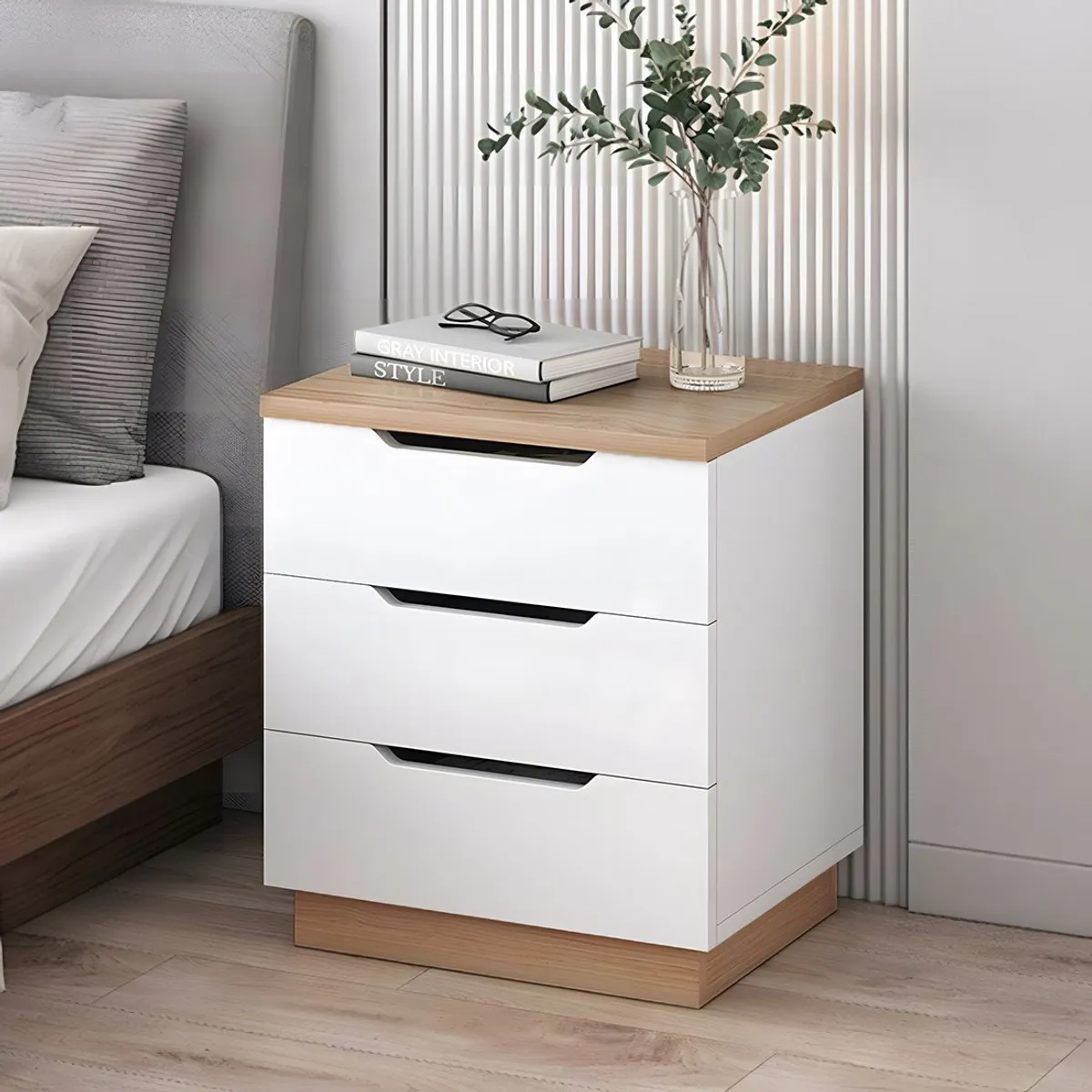 GENERICO - Velador Mesa de Noche Verona 3 Cajones Blanco y Duna Huk