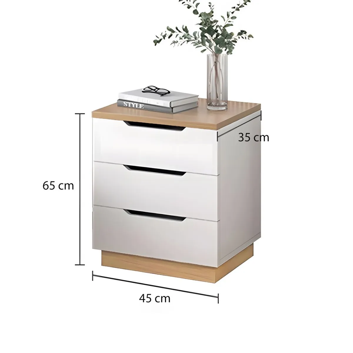 GENERICO - Velador Mesa de Noche Verona 3 Cajones Blanco y Duna Huk