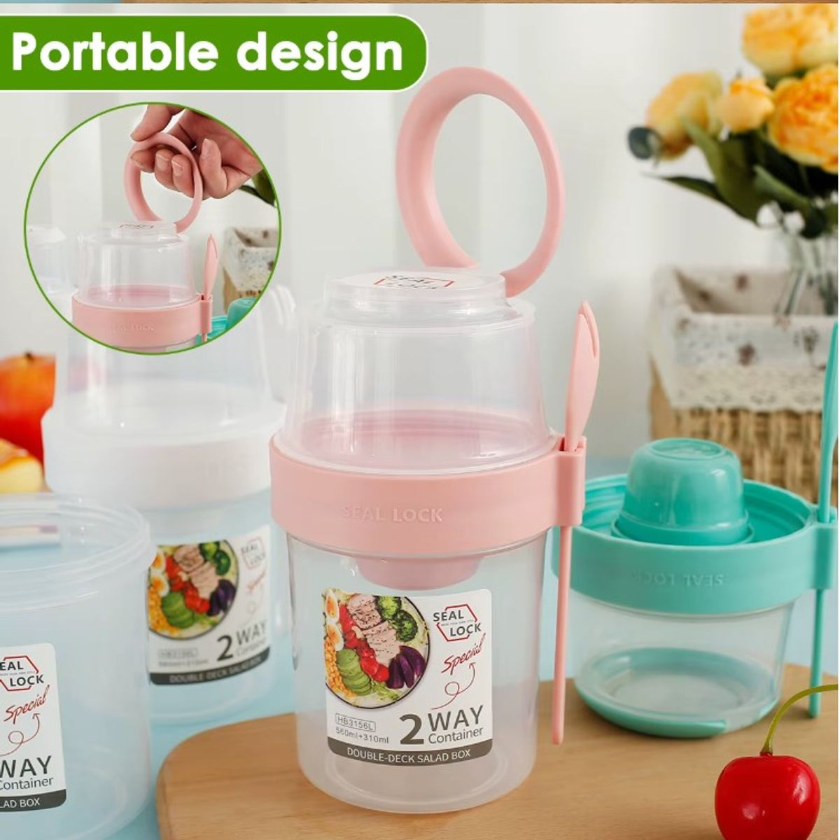 GENERICO - Vaso 2 en1 para Yogur o Ensaladas Rosa