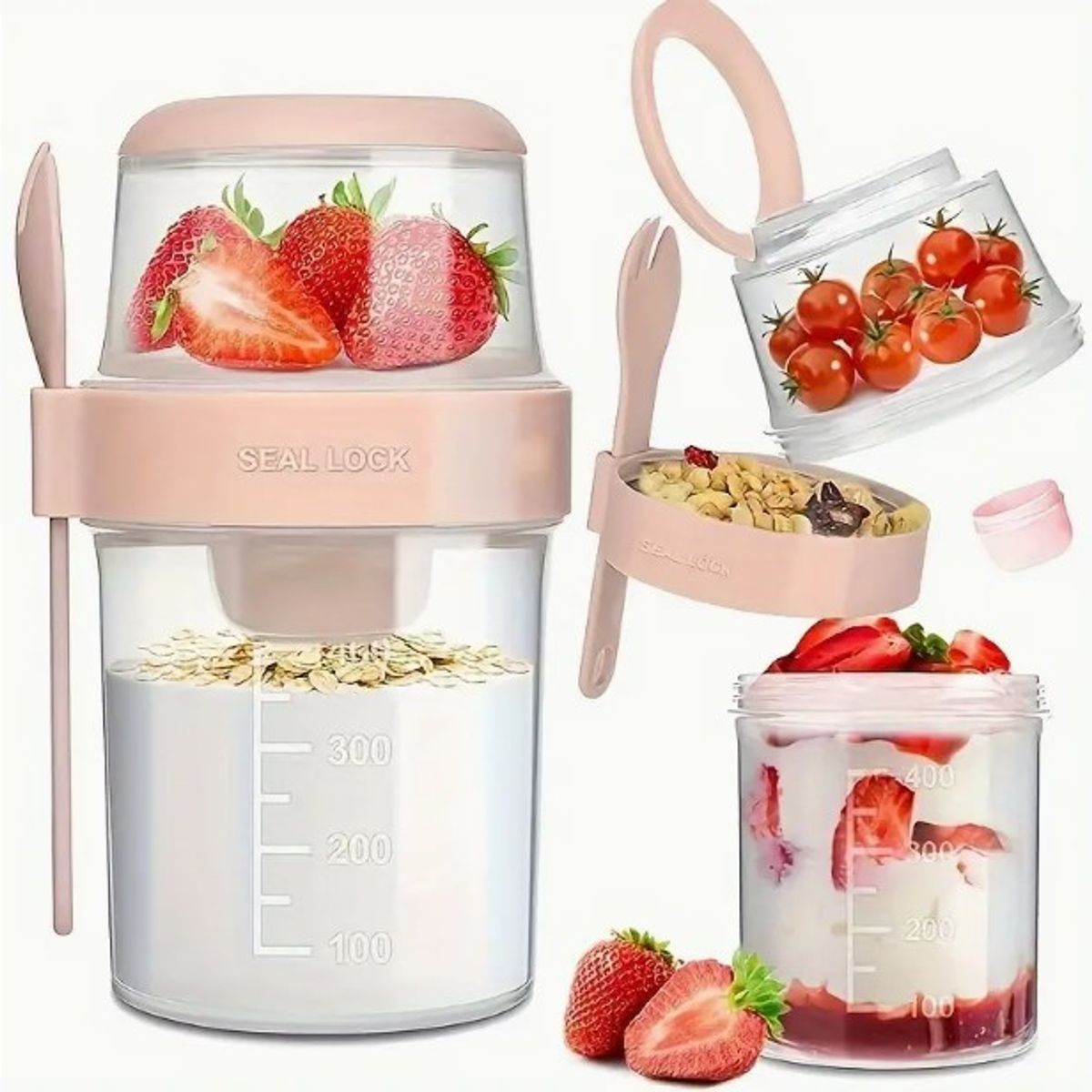 GENERICO - Vaso 2 en1 para Yogur o Ensaladas Rosa