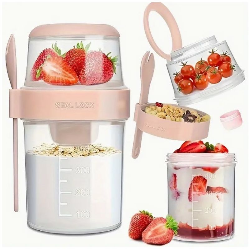 GENERICO - Vaso 2 en1 para Yogur o Ensaladas Rosa