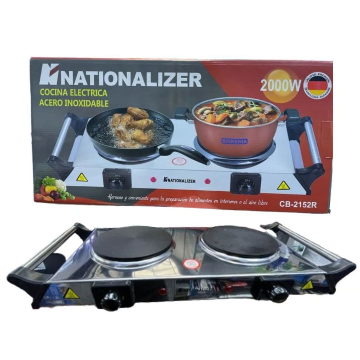 NATIONALIZER - COCINA ELECTRICA DE ACERO INOXIDABLE 2 HORNILLAS