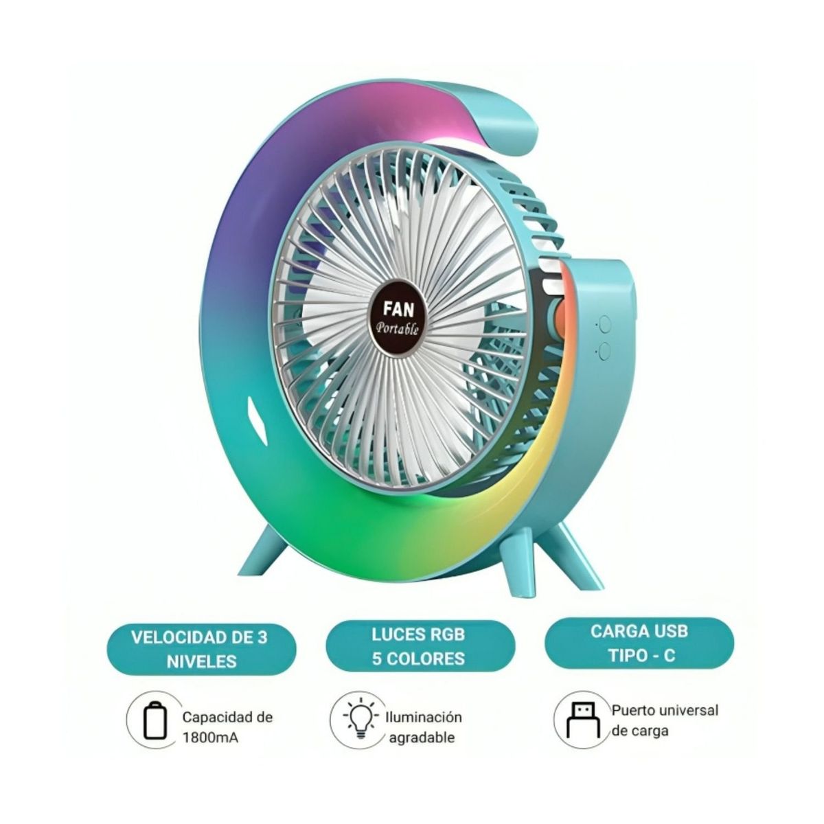 GENERICO - Ventilador de Mesa Portatil luces RGB Modelo G