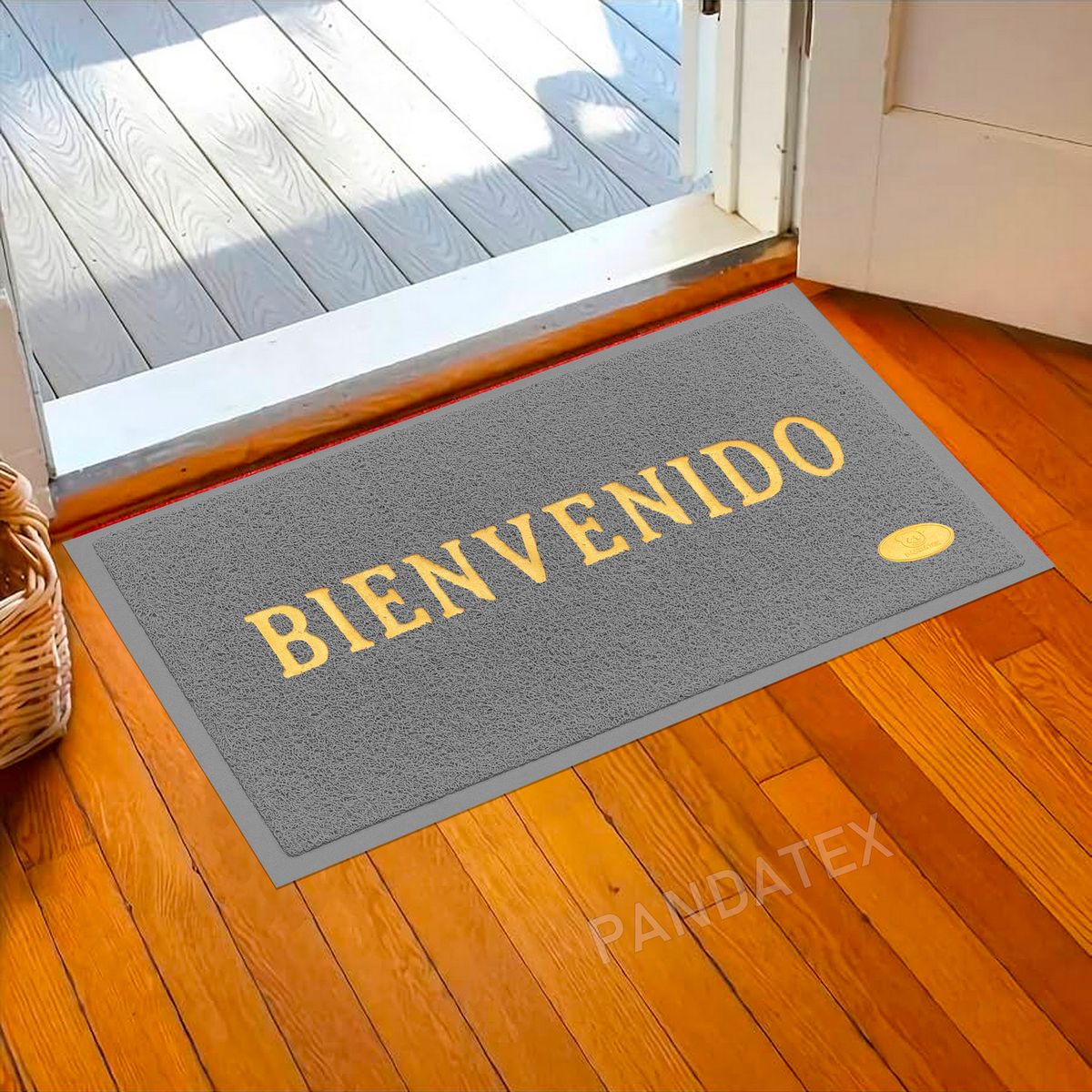SM - ALFOMBRA BIENVENIDO ANTIDESLIZANTE CON BORDES 38X58 CM GRIS