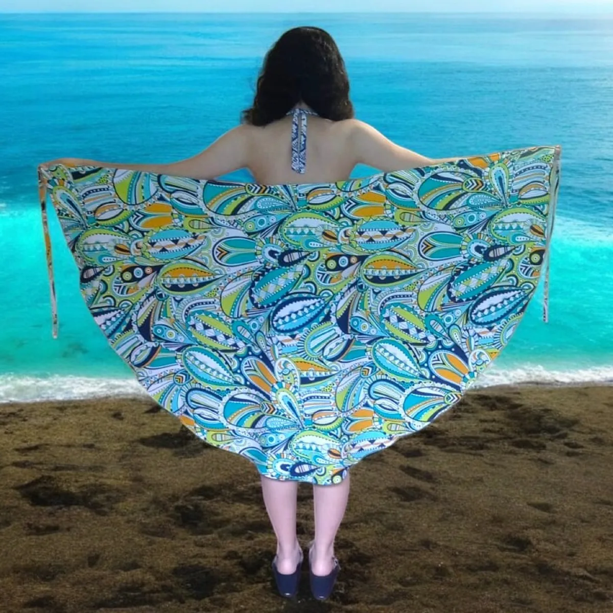 GENERICO - Pareo Vestido 2 en 1 Vestido Print Art Turquesa