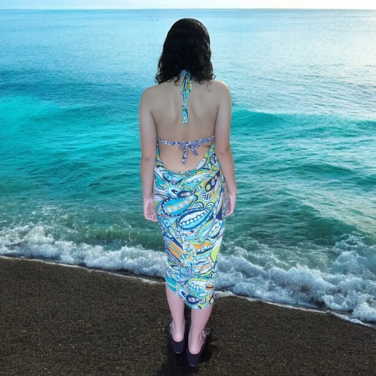 GENERICO - Pareo Vestido 2 en 1 Vestido Print Art Turquesa