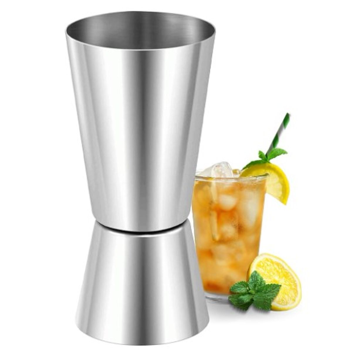 GENERICO - Pack Vaso Medidor doble 1 y 2 Onzas + Pinza Coctelera