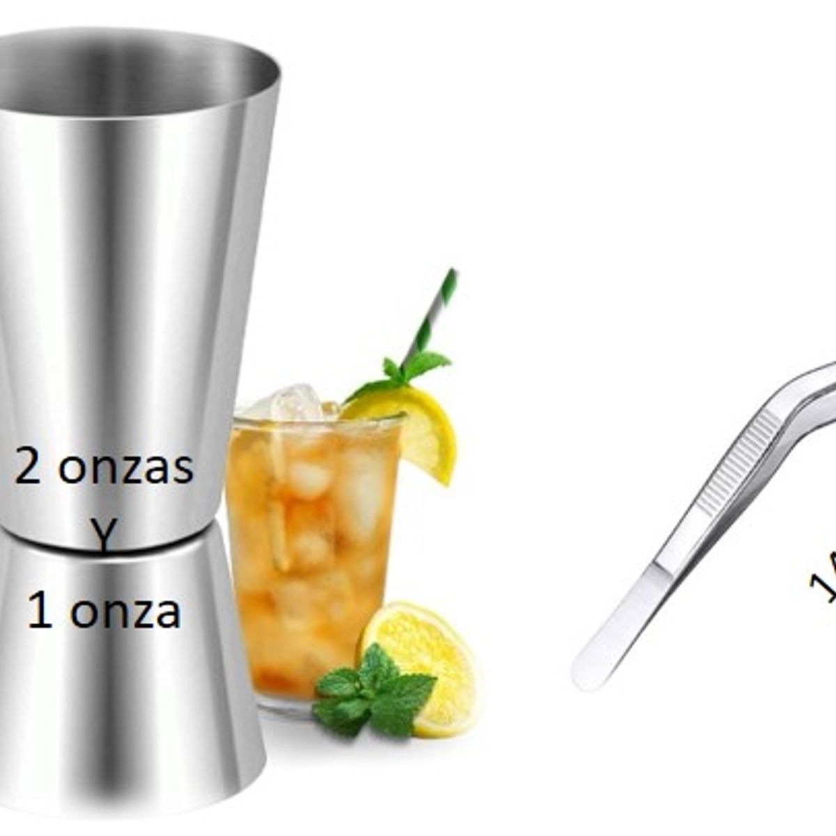 GENERICO - Pack Vaso Medidor doble 1 y 2 Onzas + Pinza Coctelera