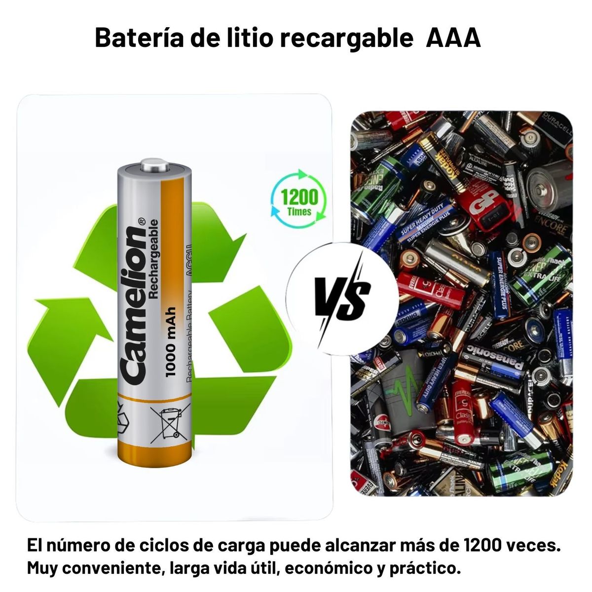 CAMELION - Baterías AAA Recargables Más de 1000 Ciclos de Carga Alto Rendimiento