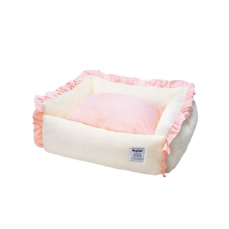S&T - Cama Para Perros Suave Piel De Conejo AmarilloRosa - Talla M