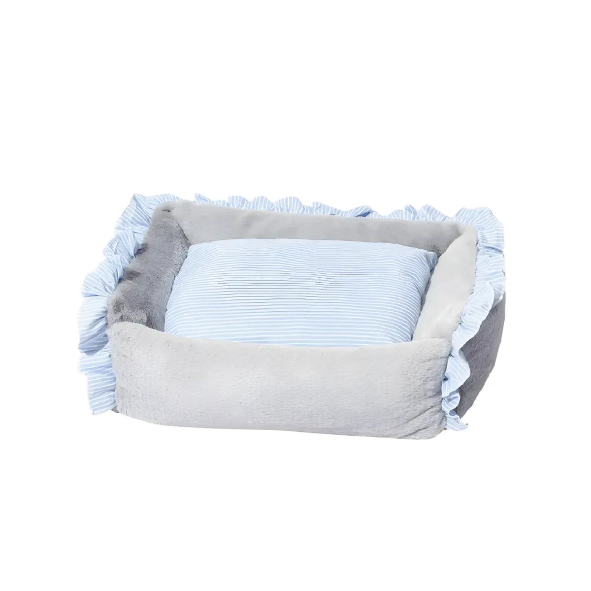 S&T - Cama Para Perros Suave Piel De Conejo GrisCeleste - Talla M