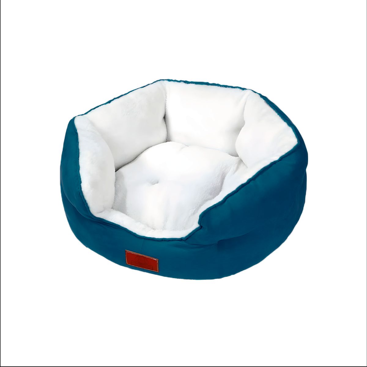S&T - Cama Para Perros Acolchado Suede Azul Blanco - Talla M
