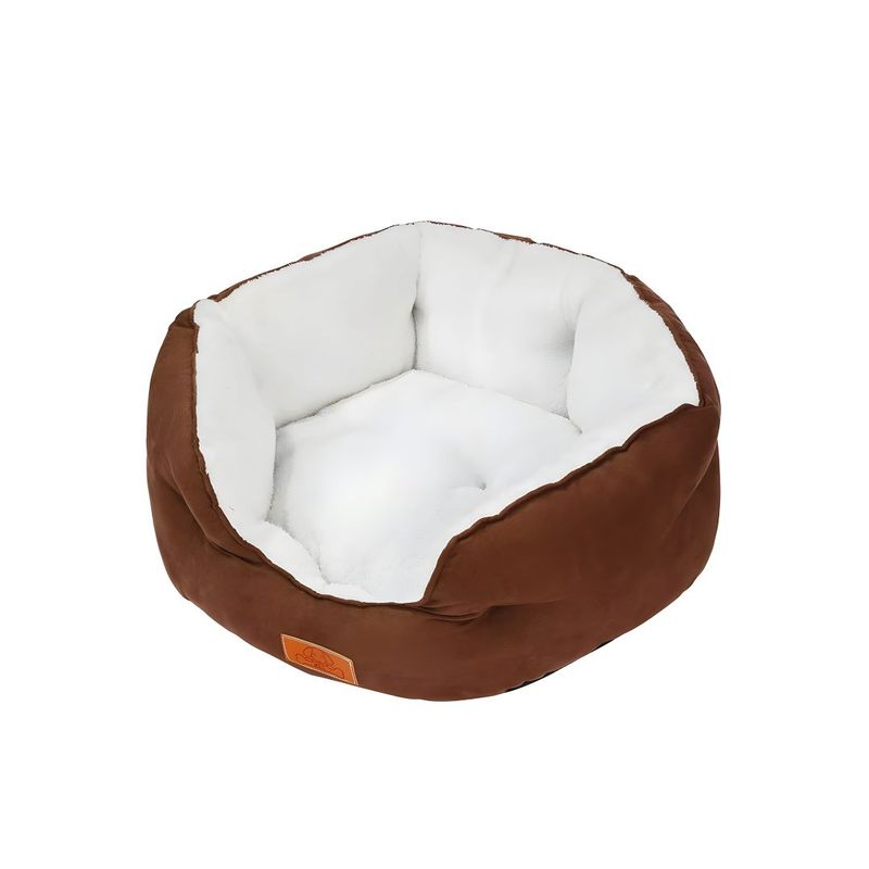 S&T - Cama Para Perros Acolchado Suede Marrón Blanco - Talla M