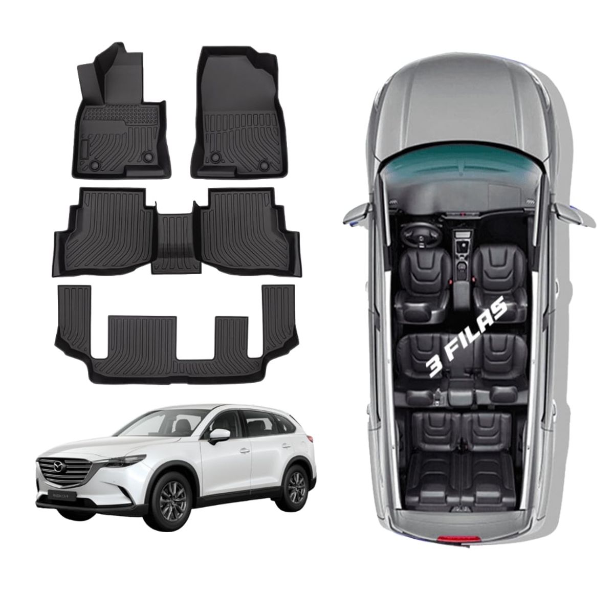 GENERICO - PROTECTOR CUBRE PISO 5D TPE MAZDA CX9  2016-2022  3 FILAS