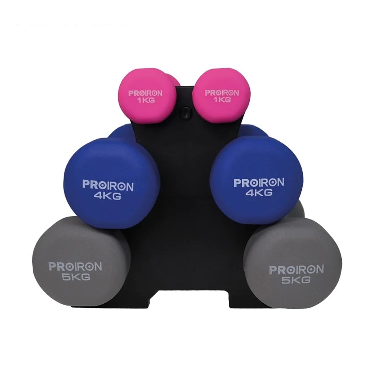 PROIRON - Set de mancuernas de neopreno de 1KG Rosado 4KG Y 5KG+Rack