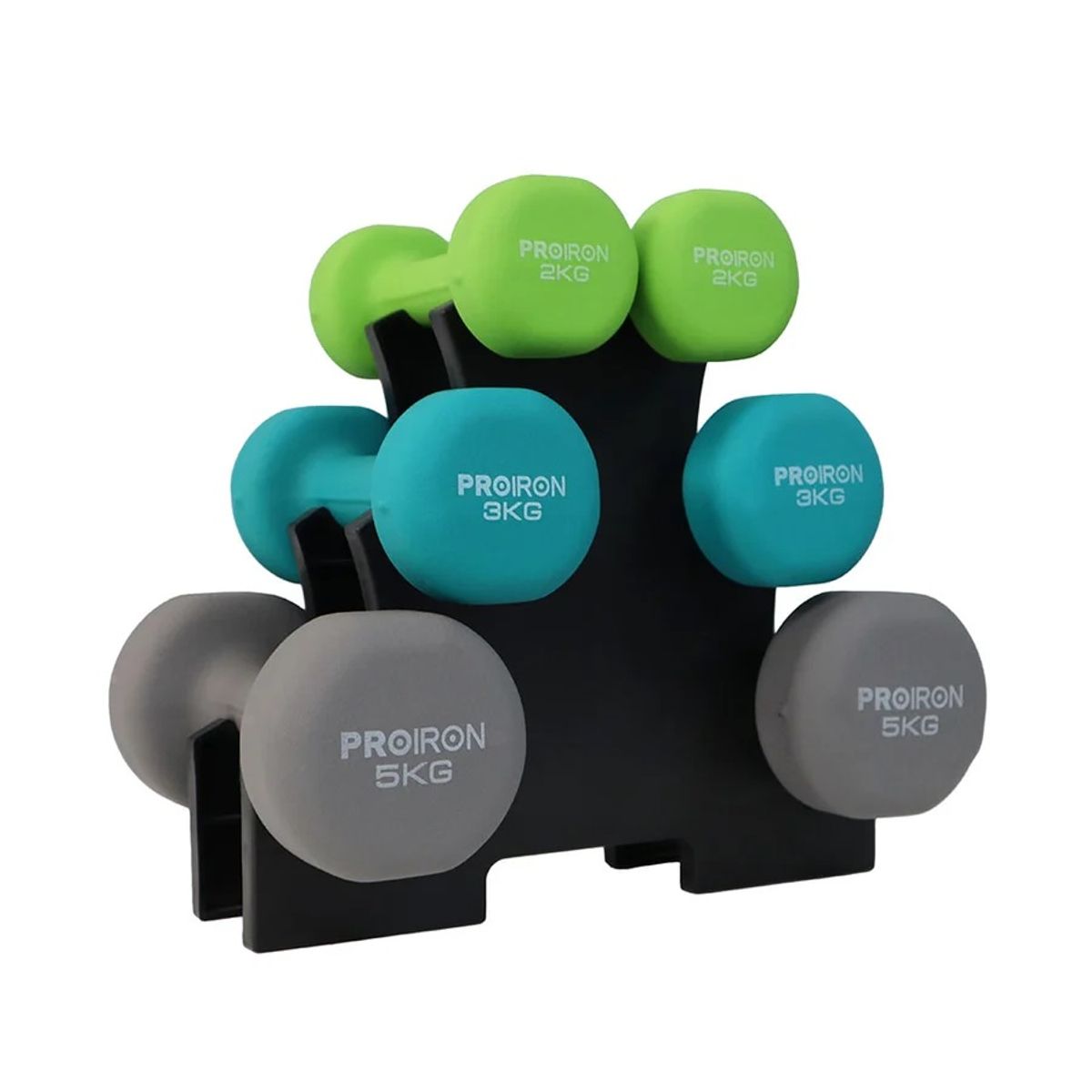 PROIRON - Set de mancuernas de neopreno de 2KG 3KG Y 5KG + Rack