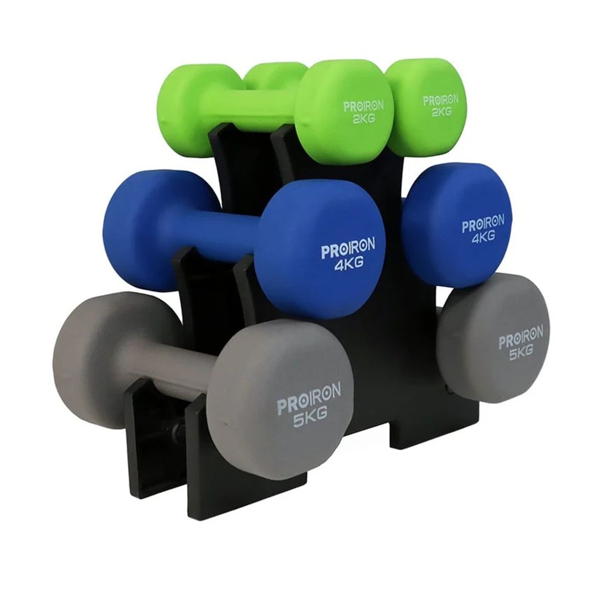 PROIRON - Set de mancuernas de neopreno de 2KG 4KG Y 5KG + Rack