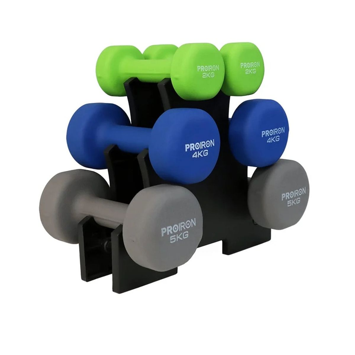 PROIRON - Set de mancuernas de neopreno de 2KG 4KG Y 5KG + Rack