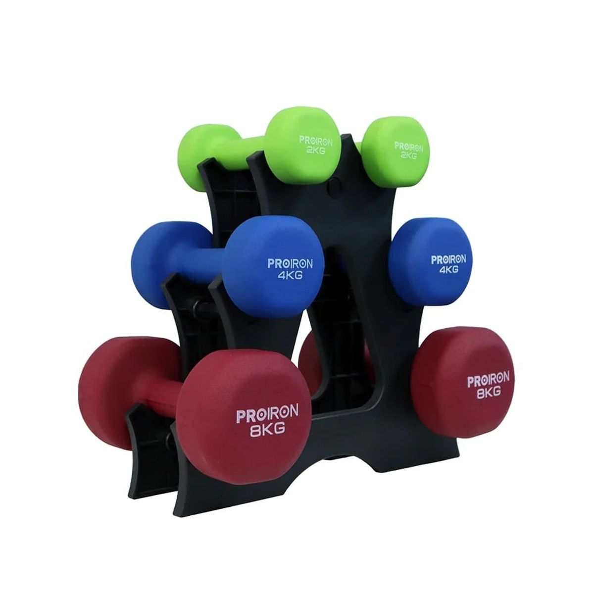 PROIRON - Set de mancuernas de neopreno de 2KG 4KG Y 8KG + Rack