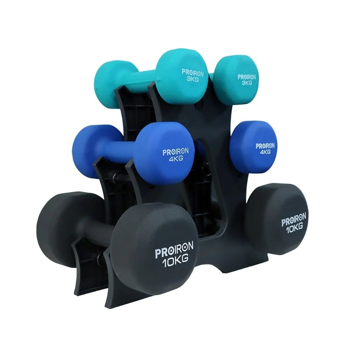 PROIRON - Set de mancuernas de neopreno de 3KG 4KG Y 10KG + Rack
