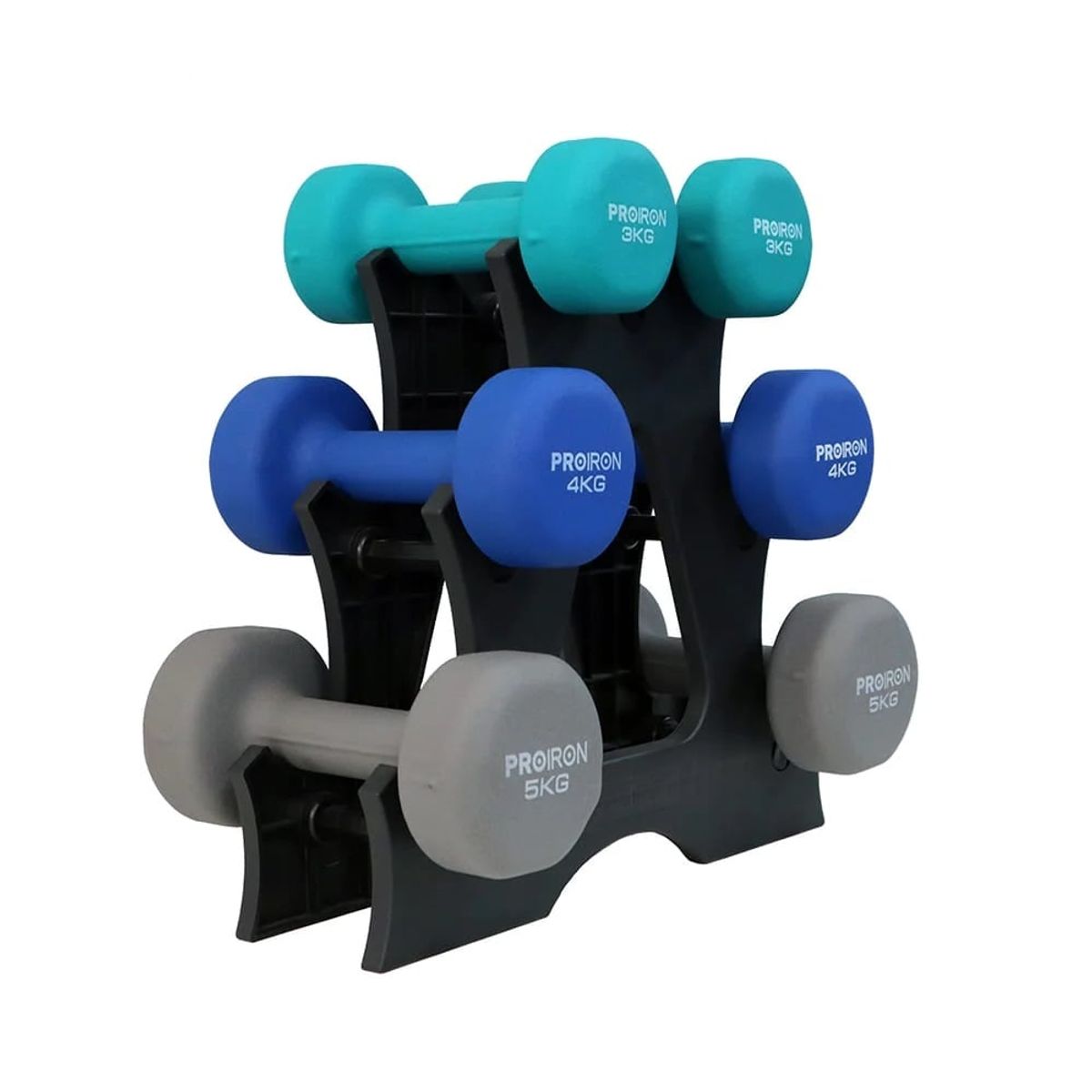 PROIRON - Set de mancuernas de neopreno de 3KG 4KG Y 5KG + Rack