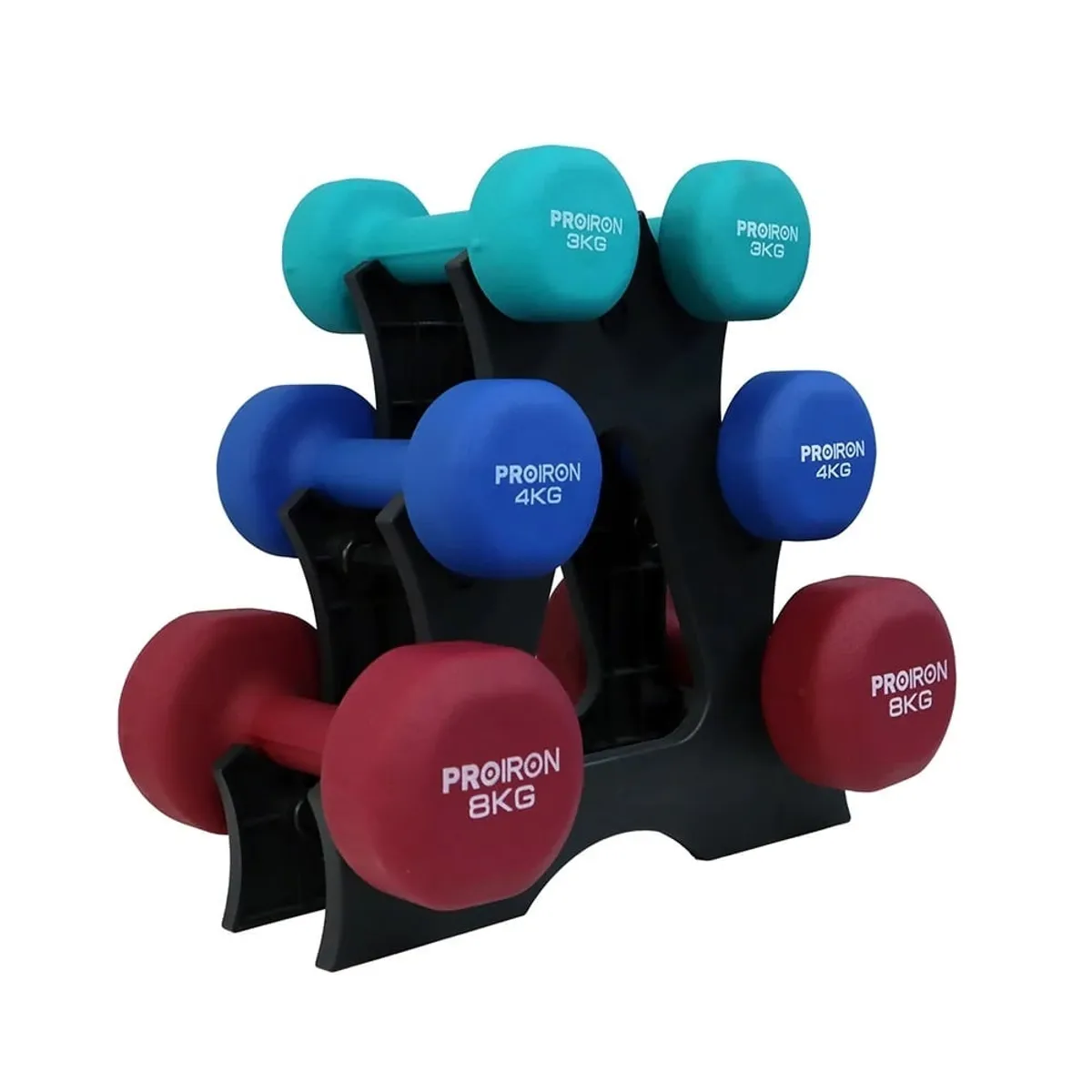 PROIRON - Set de mancuernas de neopreno de 3KG 4KG Y 8KG + Rack