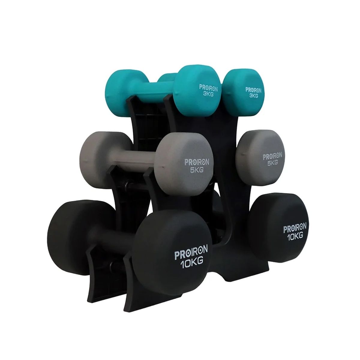 PROIRON - Set de mancuernas de neopreno de 3KG 5KG Y 10KG + Rack