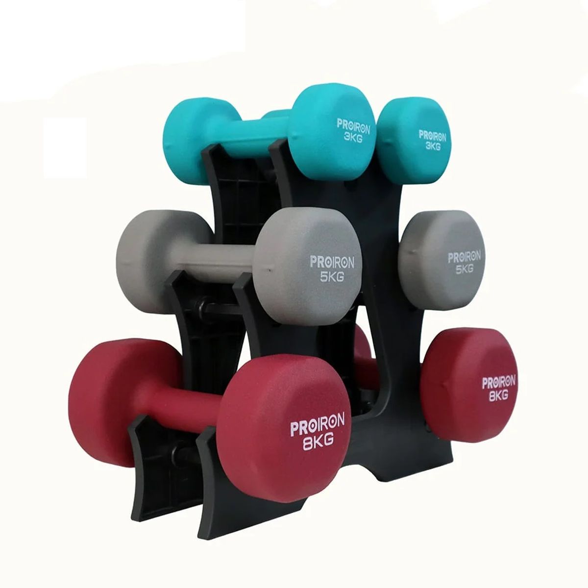 PROIRON - Set de mancuernas de neopreno de 3KG 5KG Y 8KG + Rack