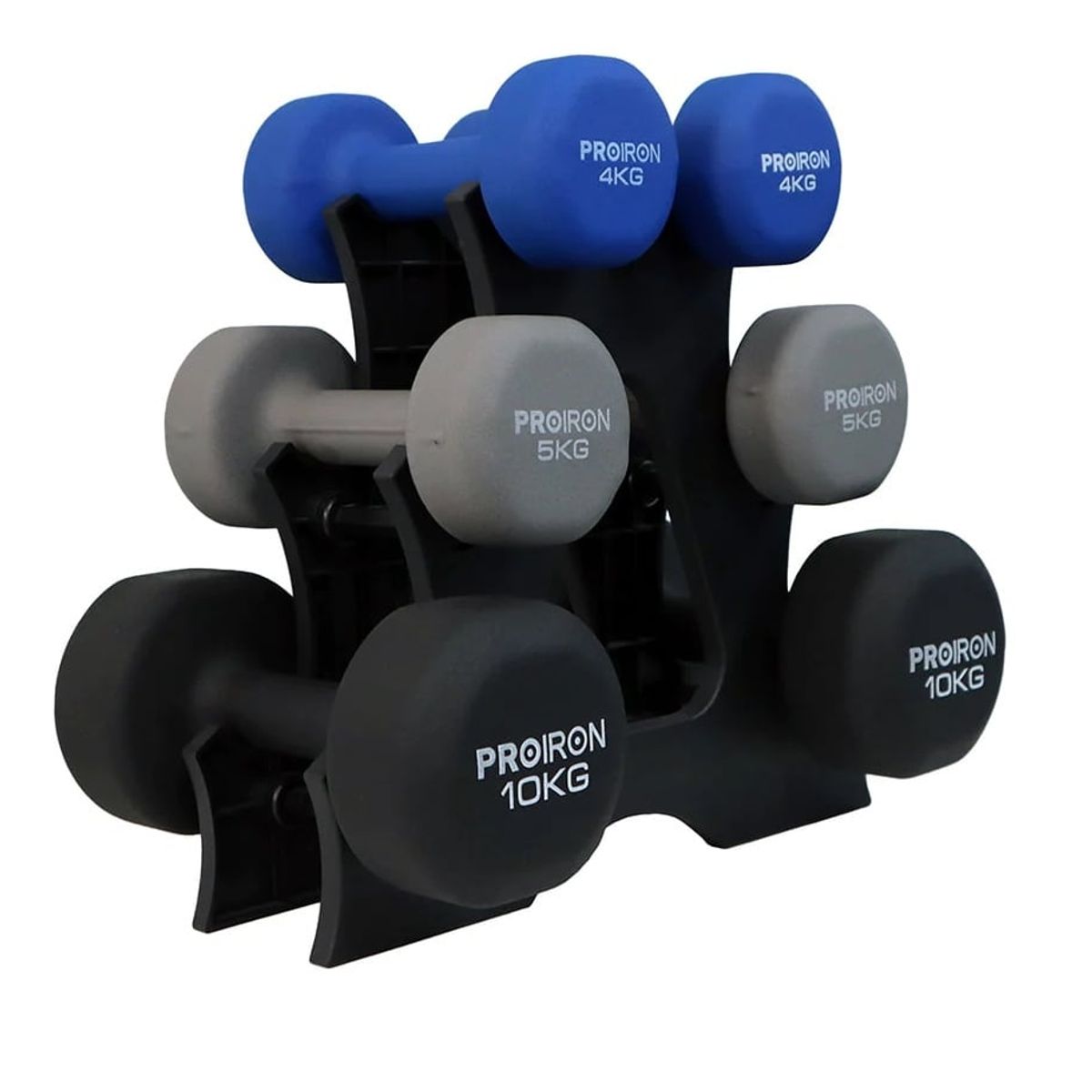 PROIRON - Set de mancuernas de neopreno de 4KG 5KG Y 10KG + Rack