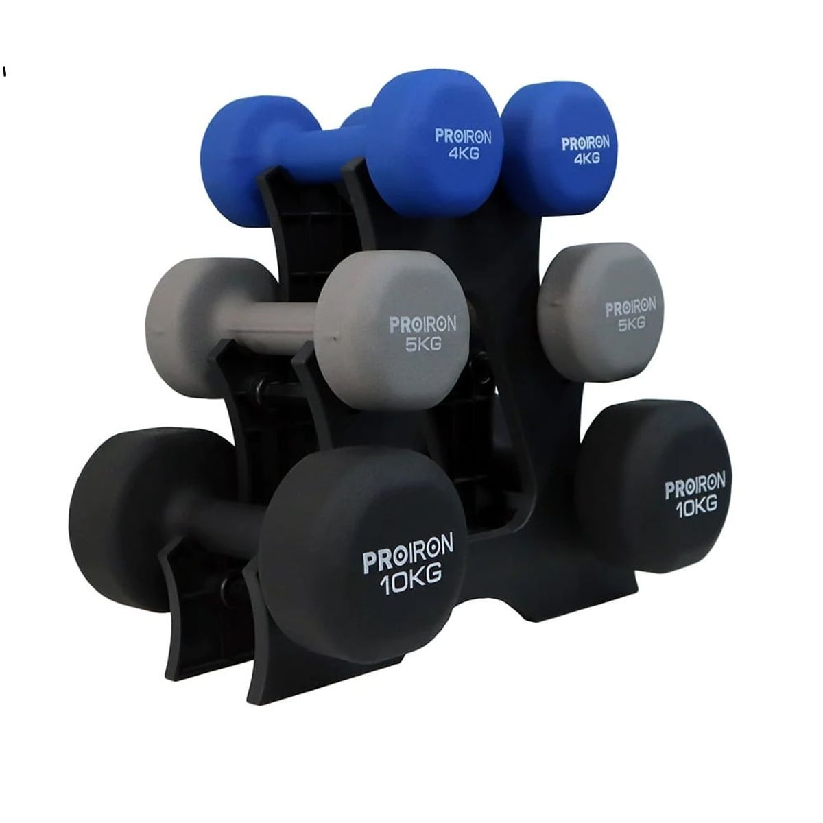 PROIRON - Set de mancuernas de neopreno de 4KG 5KG Y 10KG + Rack