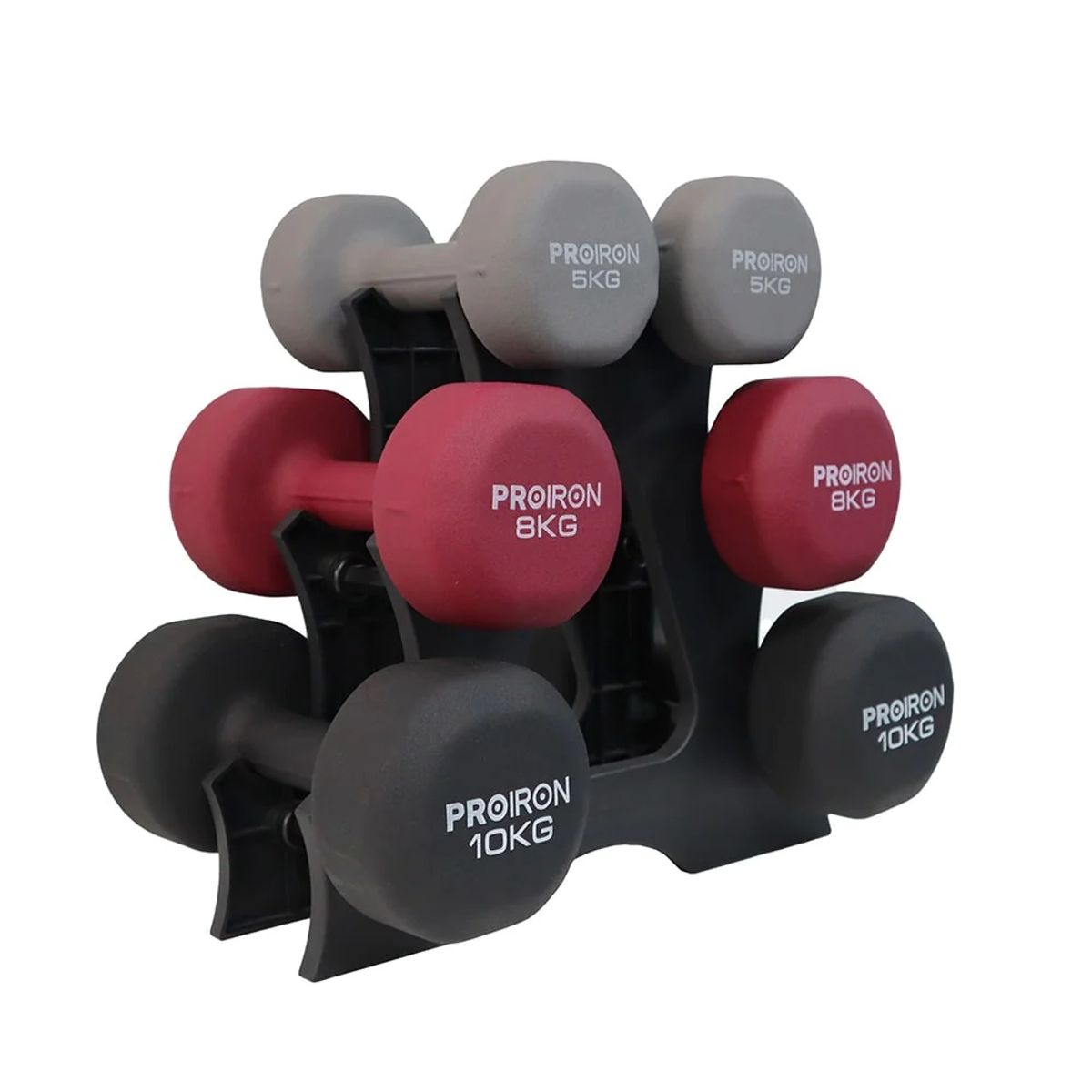 PROIRON - Set de mancuernas de neopreno de 5KG 8KG Y 10KG + Rack