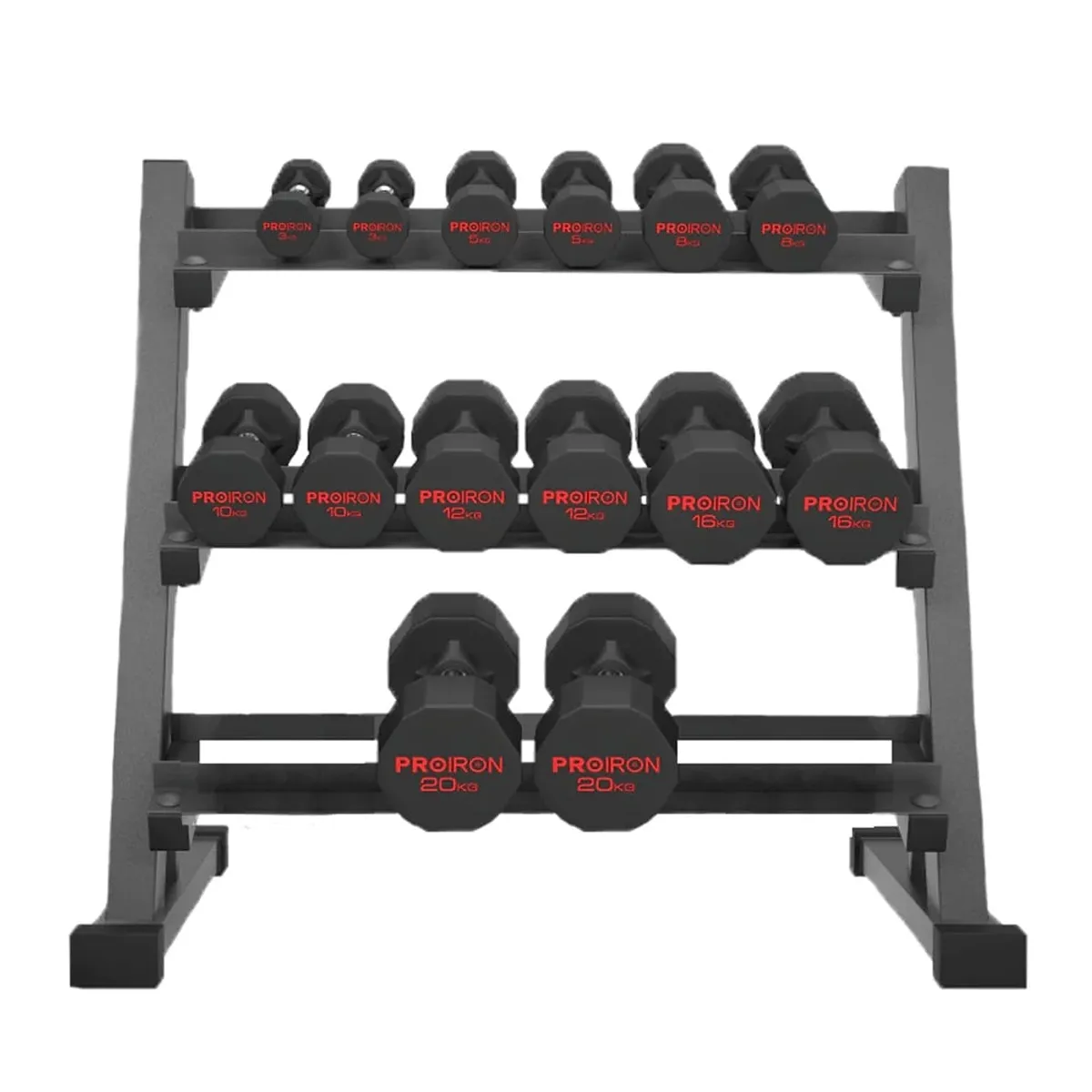PROIRON - Set de mancuernas dodecagonales de 196KG + Rack de Acero