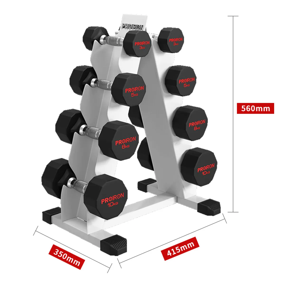PROIRON - Set de mancuernas dodecagonales de 70KG + Rack de Acero