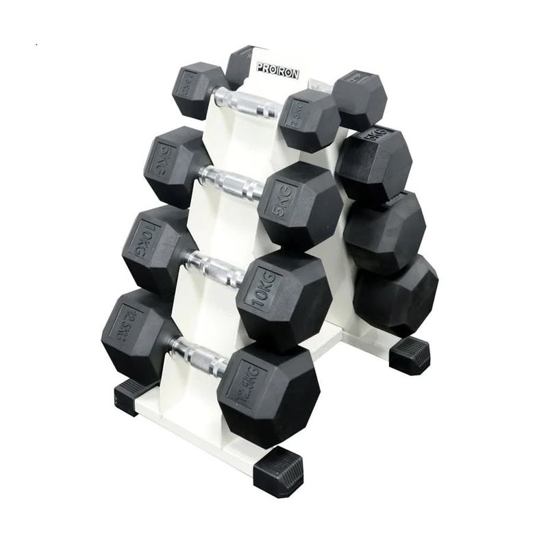 PROIRON - Set de mancuernas hexagonales de 60KG + Rack de Acero